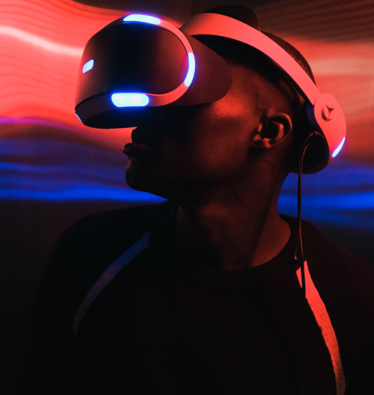 man wearing virtual reality glasses