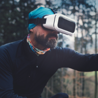 man wearing virtual reality glasses