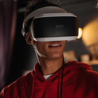 man wearing virtual reality glasses